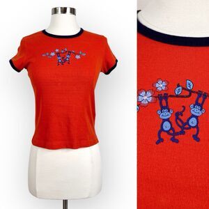 Vintage 90s M-Fasis Ringer Cropped Baby Tee Women’s Medium Cotton USA Paper Tag